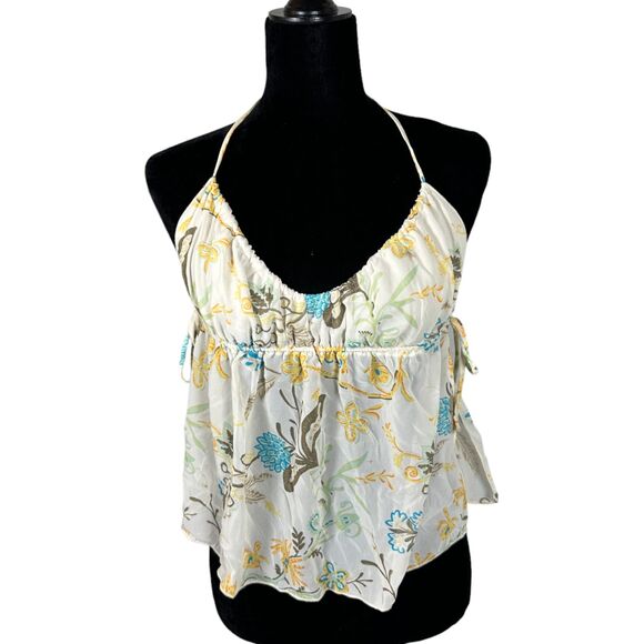 Vintage 90s Babydoll Semi Sheer Floral Halter Blouse Size Small - Picture 1 of 6